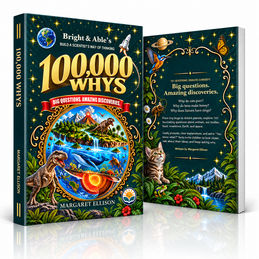 100,000 Whys angled front and back covers on white