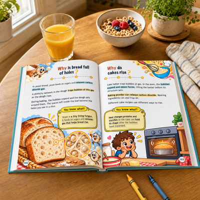 Bright & Able’s book open to bread and cake pages at breakfast