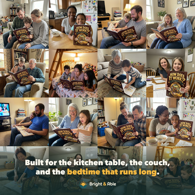 Families reading How Does It Work? together - built for the kitchen table, the couch, and the bedtime that runs long