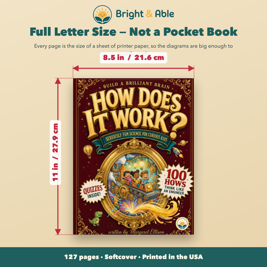 Full letter size - 8.5 by 11 inches, 127 pages, softcover, printed in the USA