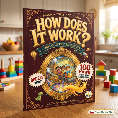 How Does It Work? kids science book on a kitchen table - printed in the USA